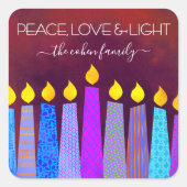 Hanukkah Blue Boho Candles Red Peace Love Light Vierkante Sticker (Voorkant)