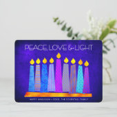 Hanukkah Blue Boho Pattern Candle Peace Love Light Feestdagenkaart (Staand voorkant)