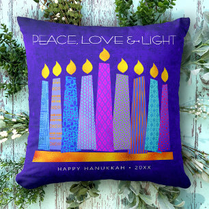 Hanukkah Blue Boho Pattern Candle Peace Love Light Kussen