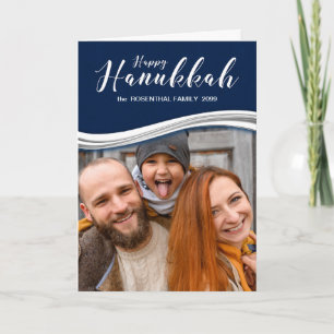Hanukkah Blue en White met uw foto en naam Feestdagen Kaart