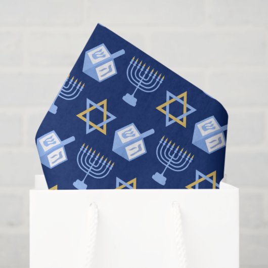 Hanukkah Blue Menorah Dreidel Pattern Chanukah Tissuepapier (Cadeauzakje)