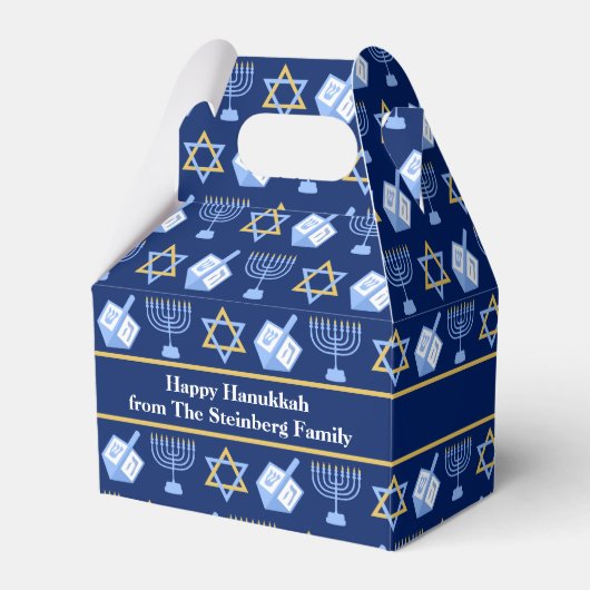 Hanukkah Blue Menorah Dreidel Pattern Custom Party Bedankdoosjes (Voorkant Zijde)