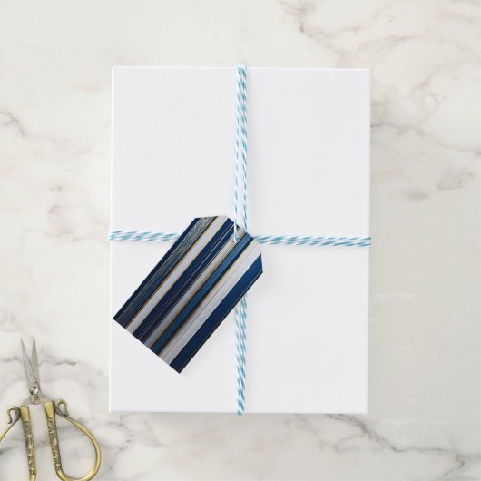 Hanukkah Blues Stripes Blauw Wit Goud Cadeaulabel (Met Touw)