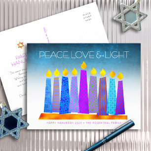 Hanukkah Boho Kaarsen Turquoise Vrede Liefde Licht Feestdagenkaart