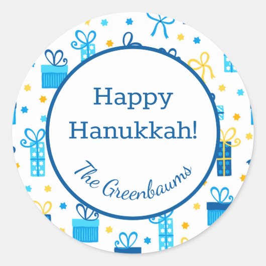 Hanukkah Cadeaus Ronde Sticker (Voorkant)