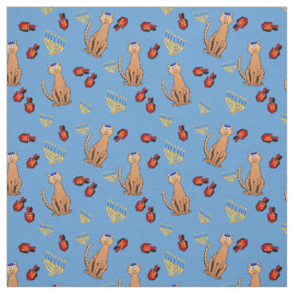 Hanukkah Cat Dreidel Blue Wrap Fabric Stof