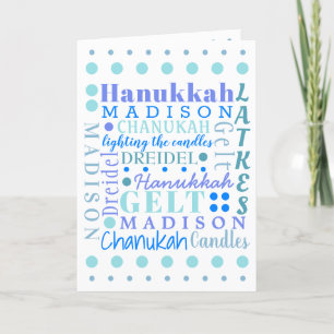 Hanukkah Collage Light Blue Cool Childs Name Feestdagen Kaart