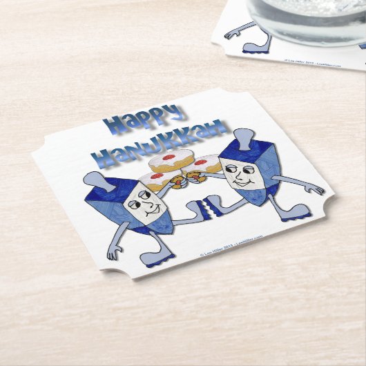 Hanukkah Dancing Dreidels en Jelly Doughnuts Kartonnen Onderzetters (Gekanteld)