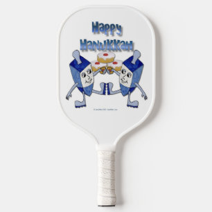 Hanukkah Dancing Dreidels en Jelly Doughnuts Pickleball Paddle