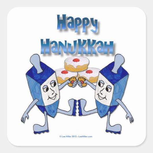 Hanukkah Dancing Dreidels en Jelly Doughnuts Vierkante Sticker (Voorkant)