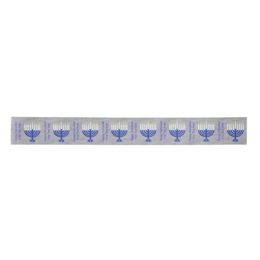 Hanukkah Dark Blue Menorah op Faux Silver Custom Lint (Voorkant)