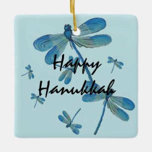 Hanukkah Delicate Blue Dragonfly Origineel schilde Keramisch Ornament