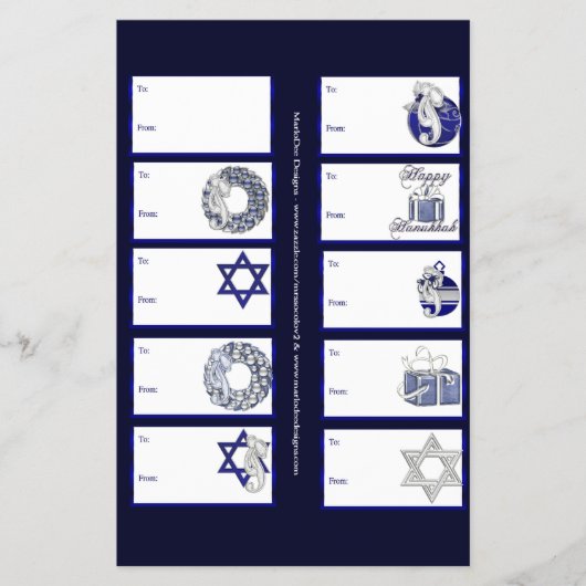 Hanukkah Design 1 Gift Labels op een pagina - 10 D Flyer (Voorkant)