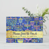 Hanukkah Dinner Gold Blue Menorah Star van David Kaart (Staand voorkant)