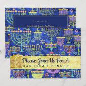 Hanukkah Dinner Gold Blue Menorah Star van David Kaart (Voorkant / Achterkant)