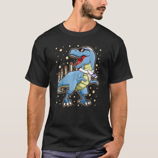Hanukkah Dinosaur Stegosaurus Dino Menorah T-shirt (Voorkant)