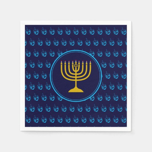 HANUKKAH | Dreidel Menorah BLUE Paper Servet (Voorkant)