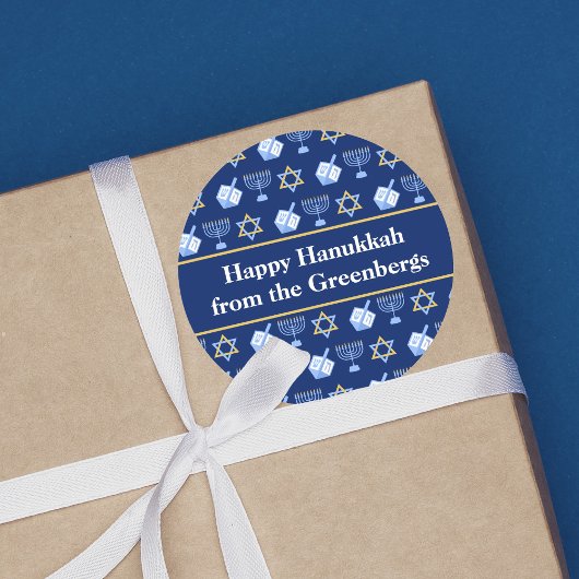 Hanukkah Dreidel Menorah Pattern Blue Custom Gift Ronde Sticker
