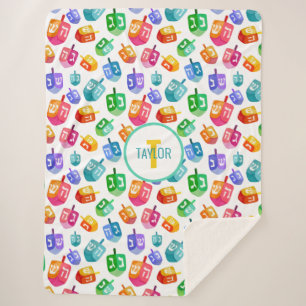 Hanukkah Dreidels Rainbow Waterverf Holiday Sherpa Deken