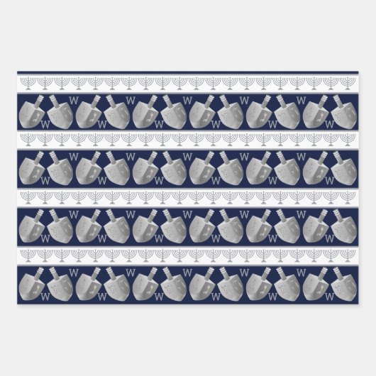 Hanukkah Dreidels Silver Monogram Assortment Inpakpapier Vel (Voorkant 2)