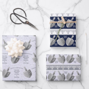 Hanukkah Dreidels Silver Monogram Assortment Inpakpapier Vel