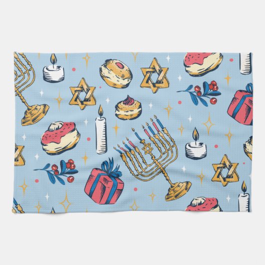Hanukkah Festival Lights Pattern Gifts Theedoek (Horizontaal)