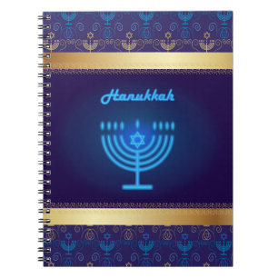 Hanukkah Festival Menorah decoratieve blauwe versi Notitieboek