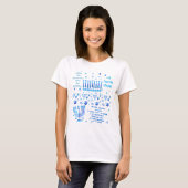 Hanukkah Festival Party Trendy Blue Doodle Pattern T-shirt (Voorkant volledig)