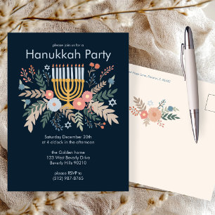 Hanukkah Florals Hand-draw Custom Party Invitation Briefkaart