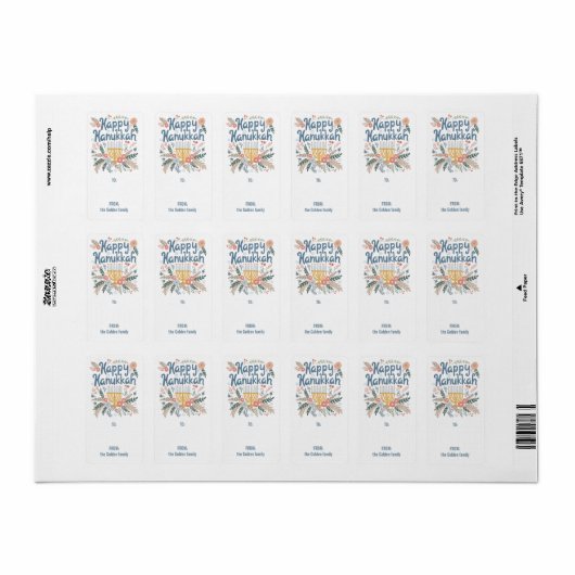 Hanukkah FLorals Hand-getrokken CUSTOM TO FROM Gif Etiket (Full Sheet)