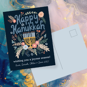 Hanukkah FLorals Hand-getrokken kunst CUSTOM Feestdagenkaart