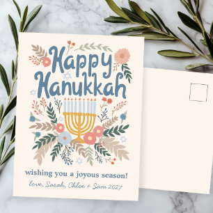 Hanukkah FLorals Hand-getrokken kunst CUSTOM Feestdagenkaart
