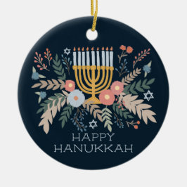 Hanukkah FLorals Hand-getrokken Kunst CUSTOM FOTO Keramisch Ornament