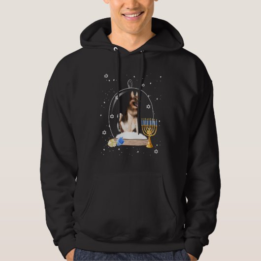 Hanukkah German Shepard Dog Snow Globe Pajama Hoodie (Voorkant)