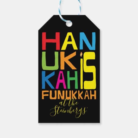 Hanukkah Gift Labels Hanukkah is Funukkah Cadeaulabel (Voorkant)