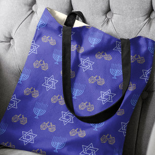 Hanukkah Gold Dreidel Ster van David Menorah Blue Draagtas