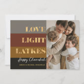 Hanukkah Gold Love Light Latkes Custom Photo Card (Voorkant)