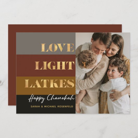 Hanukkah Gold Love Light Latkes Custom Photo Card (Voorkant / Achterkant)