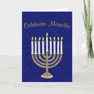 Hanukkah Gold Menorah Celebrate Miracles Elegant Feestdagen Kaart