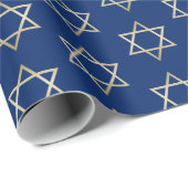 Hanukkah Gold Star van David op Blue Pattern Cadeaupapier (Rol Hoek)