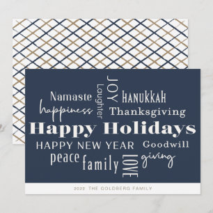 Hanukkah Greetings Holiday Navy Gold Feestdagenkaart