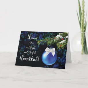 Hanukkah helder en vrolijk blauw ornament op tak kaart