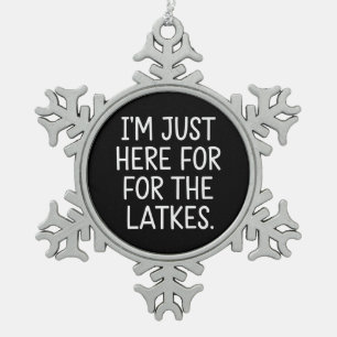 Hanukkah Ik ben hier alleen voor de Latkes Joods Tin Sneeuwvlok Ornament