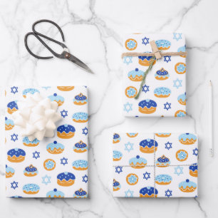 Hanukkah Jelly Donut Star of David Wrapping Paper