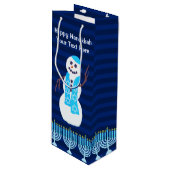 Hanukkah Jewish Snowman en Blue Menorah Tall Wijn Cadeautas (Voorkant Gekanteld)