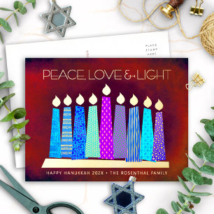 Hanukkah Kaarsen Rood Vrede Liefde Licht Echt Goud Folie Feestdagen Briefkaart