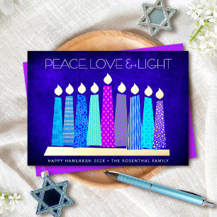 Hanukkah Kaarsen Vrede Liefde Licht Blauwe Echte G Folie Feestdagenkaart