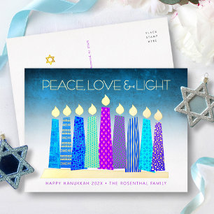 Hanukkah Kaarsen Vrede Liefde Turquoise Echt Goud Folie Feestdagen Briefkaart