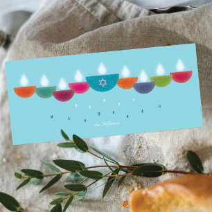 Hanukkah Kaart Kleurrijke Olie Lamp Menora Hemel