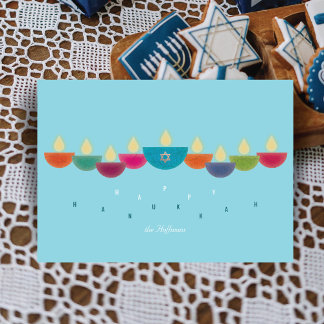Hanukkah Kaart Kleurrijke Olie Lamp Menora | Hemel
